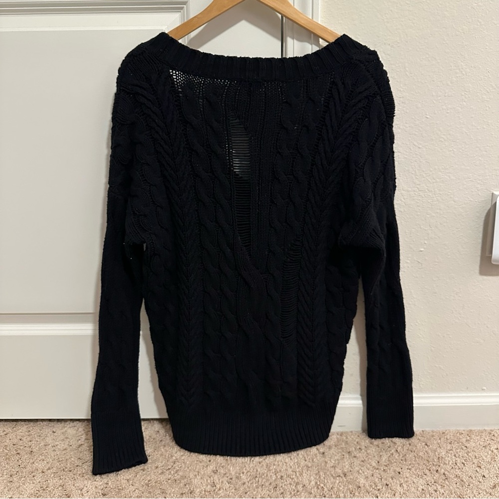 Express Black Ripped V-Neck Oversized Sweater Size S - Picture 6 of 8